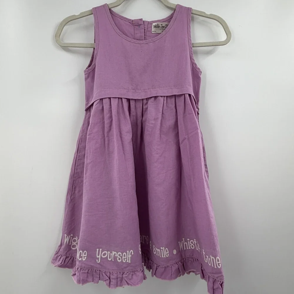 Matilda Jane Girls Dress Size 8 Purple Linen Sundress Ruffle Hem Pockets Whimsy